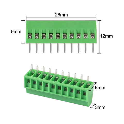 10 Pack 10Pin 2.54mm 0.1 Inch Pitch PCB Screw Terminal Block Connectors 150V 6A For 26 To 18 AWG Cable ABS Plastic Housing
