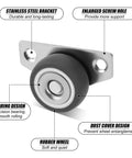 Set Of 4 Low Profile Side Mount Casters With Quiet Rubber Wheels, showcasing stainless steel bracket and rubber wheel design.