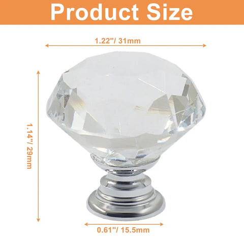 Six Pack Crystal Drawer Knobs 1 Point 2 Inch Diamond Glass Cabinet Knobs With Screws product size illustration