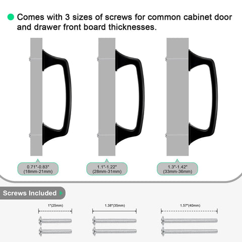 Matte Black Cabinet Pulls 76mm Hole Centers 3 Inch 10 Pack Solid Zinc Alloy Handles With Included Screws For Various Thicknesses