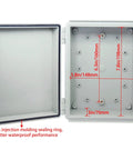 Open view of Outdoor Electrical Box Enclosure With Clear Hinged Cover IP67 Waterproof ABS Project Box showing interior dimensions.
