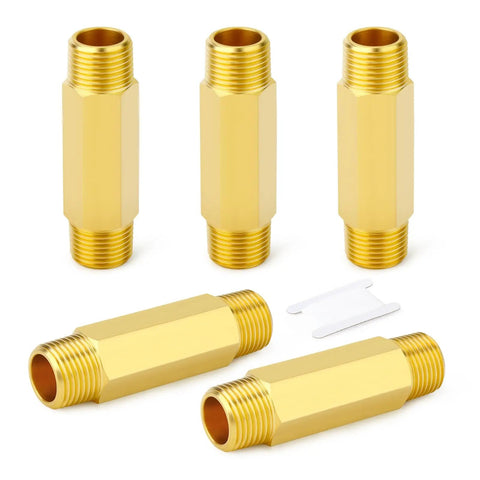 Brass Long Nipple Set 1 Quarter Inch NPT Male To Male Hex Pipe Fittings 3 Inch Length 5 Piece Kit For Extending Pipes
