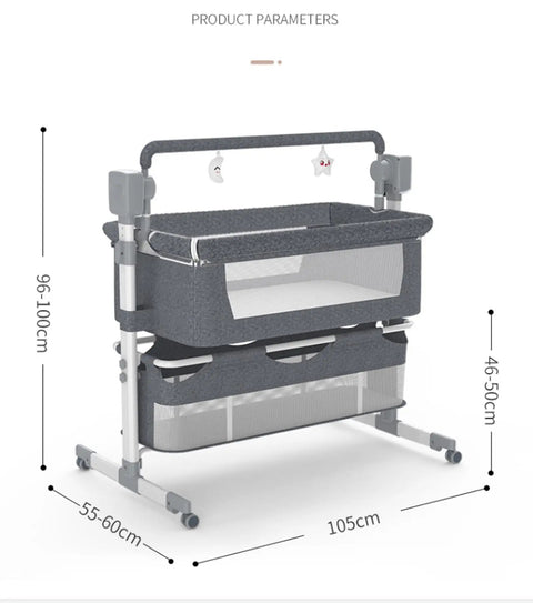 Smart Electric Baby Bedside Crib And Bluetooth Bassinet For Room Sharing With Automated Remote Control Smooth Swaying Motion And Built In Lullabies For A No Sweat Parenting Vibe Pink with hanging toys and adjustable height.