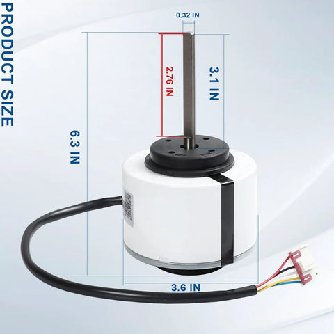 WZDK58-38G Brushless DC Inverter Motor For Air Conditioners, 310V 58W, dimensions 6.3x3.6 inches, side view with wire harness