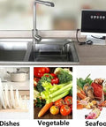 Zero Hassle Quick Install Automatic Sink Dishwasher For Renters And Tiny Apartments Cleans Plates Veggies And Fruits Smooth Electric In Sink Cleaning Machine with dishes, vegetables, and seafood.