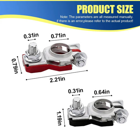 Heavy Duty Car Battery Terminal Connectors With Anti Corrosion Washers Galvanized Iron showing size dimensions and details.