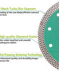 Diamond Porcelain Tile Saw Blade 10 Inch 250mm Dry Or Wet Cutting Disc With X Teeth Turbo Mesh Rim close-up details