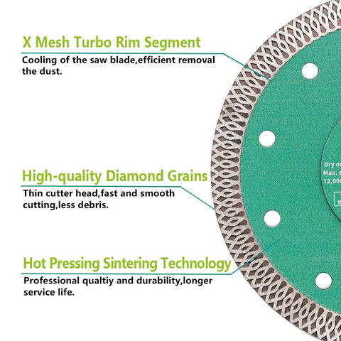 Diamond Porcelain Tile Saw Blade 10 Inch 250mm Dry Or Wet Cutting Disc With X Teeth Turbo Mesh Rim close-up details