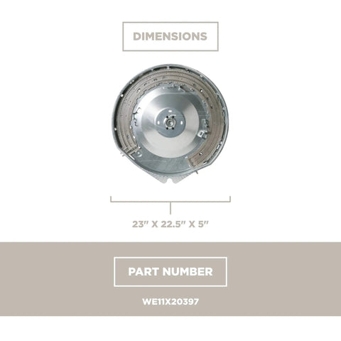 Mica Heater And Housing Assembly Replacement Part WE11X20397 shown with dimensions 23" x 22.5" x 5" for ovens and ranges.
