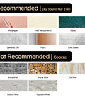 Recommended and not recommended surfaces for Peel And Stick Hexagon Backsplash Tiles In White And Gold With Marble Veins Self Adhesive PVC