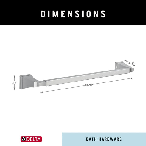 Dimensions of Dryden 24 Inch Wall Mounted Towel Bar In Polished Chrome For A Space Saving Bath Upgrade, Durable Chrome Finish Diagram
