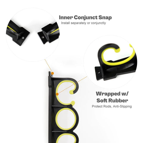 Wall Mount Fishing Rod Rack For Garage And Shop, No Fuss Install Horizontal Or Ceiling Mount, Rubber Coated Rod Holders