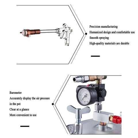 Heavy Duty Extension Pole Spray Gun With Pressure Feed Paint Sprayer And Adjustable Nozzle showcasing precision nozzle and barometer.