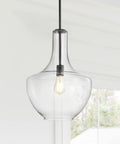 Oil Rubbed Bronze 13.25 Inch Mid Century Modern One Light LED Pendant Light Fixture With Clear Glass Shade, kitchen view