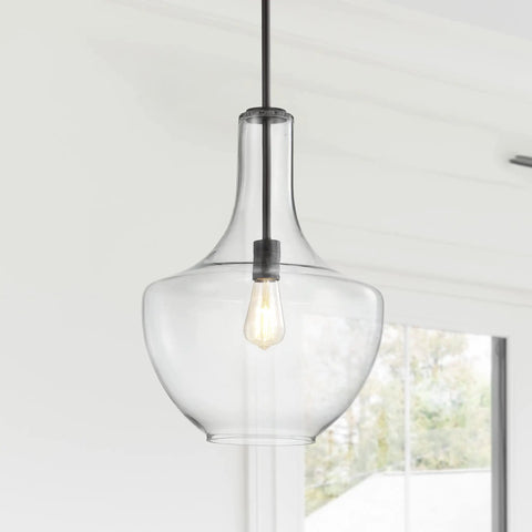 Oil Rubbed Bronze 13.25 Inch Mid Century Modern One Light LED Pendant Light Fixture With Clear Glass Shade, kitchen view
