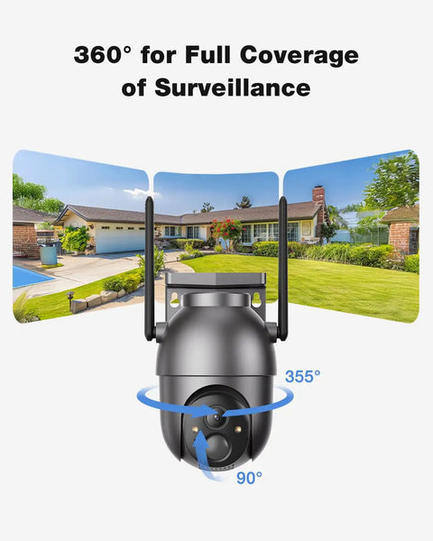 Wireless Outdoor Security Camera System 4 Camera Kit With Local Storage No Subscription 360 Degree PTZ Color Night Vision