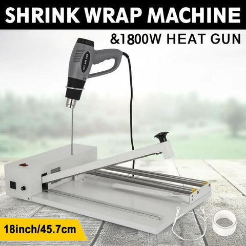 GfaZxds 2 In 1 Hand Wrapping Machine With Heat Gun And Shrink Film For Food, Book, And Box Packaging on white background, 18 inch