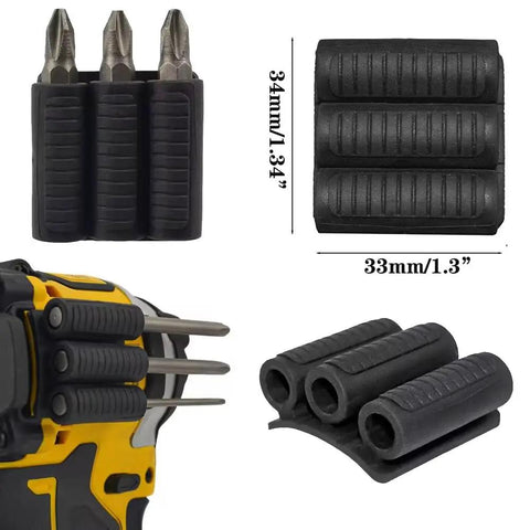 Universal Drill Bit Holder Set For Impact Drivers And Drills Three Piece Sleeve with bits mounted on power tool.