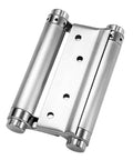 Close-up of durable swing door hinges for commercial use with spring mechanism corrosion resistant quiet auto close hardware.
