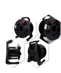 Rock Solid Polymer Cable Reel For Optical Fiber Management Heavy Duty Portable Spool viewed from multiple angles, featuring unbreakable black plastic design.