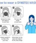 Illustration showing how to wear Made In Korea 50 Pack Face Masks With 5 Layer Filtration, Over 94 Percent Filter Efficiency, Medium White Dust Mask