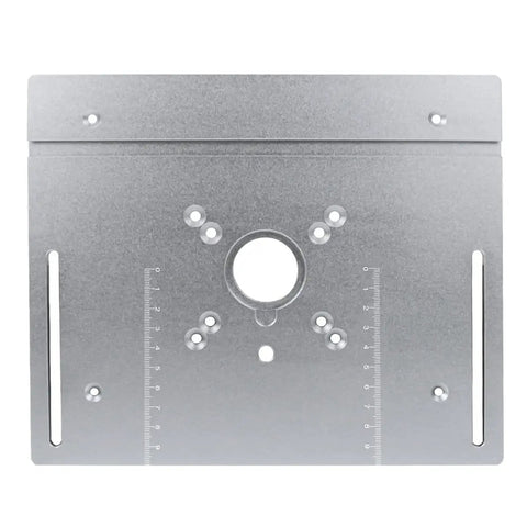 Tough As Nails Aluminum Router Table Insert Plate With Miter Gauge For Woodworking Benches And Table Saw Rigs Anodized Finish, top view showing measurement markings.