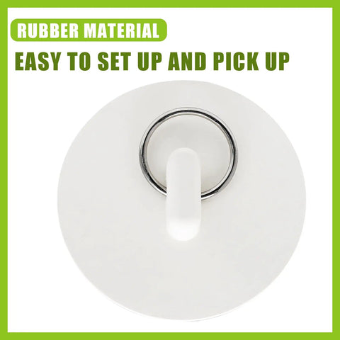 Heavy Duty Rubber Drain Plug With Hanging Ring Shuts Nasty Smells Dead Fits Like A Glove On One Point Five To One Point Six Inch Pipes Kills Clogs Fast Works Like A Charm For Kitchen And Bath Setups Two Pack White from top view showing ring.