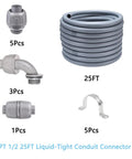All In One 25 Foot NPT One Half Inch Liquid Tight PVC Conduit Kit with Non Metallic Electrical Fittings UL Listed components