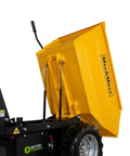 Electric Mini Dumper 1100Lbs Capacity Wheel Barrow With 48V Brushless Motor features a bright yellow dump cart with an open bed.