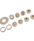 Badass Router Template Set With Eight Solid Brass Bushing Guides For No Sweat Woodworking Builds Comes With A Rugged Carrying Case For Hassle Free Hinge And Dovetail Routing: eight brass template guides in various sizes.