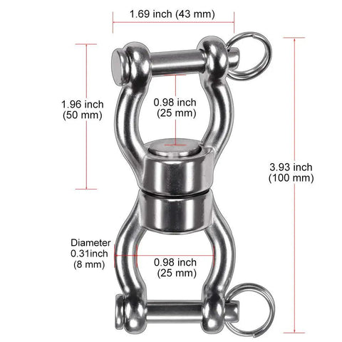 Beefy Bearing Swing Swivel For Rigging And Hanging 360 Degree Rotation Accessory Heavy Duty Industrial Gear For Static And Dynamic Ropes Upgraded Hanging Solution stainless steel swivel, 3.93 inch, 1.200 lb cap