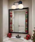 Double Glass Globe Wall Sconce, 17 Inch Sleek Modern Design In Matte Black above vanity mirror