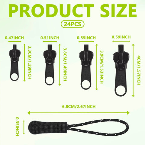 24 Piece Universal Zipper Repair Kit With Four Sizes Double Sided Sliders And Pull Tabs For Backpacks Jackets Coats Tents