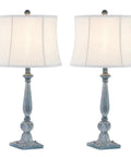Farmhouse Table Lamps Set of 2, 27.5 Inches, Antique Blue Rustic End Table Lamps With White Bell Shade, 3-Way Dimmable Bedside Lighting