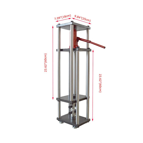 5 Ton Manual Hydraulic Tensile Test Stand With Push Pull Force Gauge And Compression Frame For Material Testing, Built Tough Jack System, Adjustable Stroke 125mm, 240mm Compression Chamber, 120mm Gripping Range. steel frame with hand lever and dimensions
