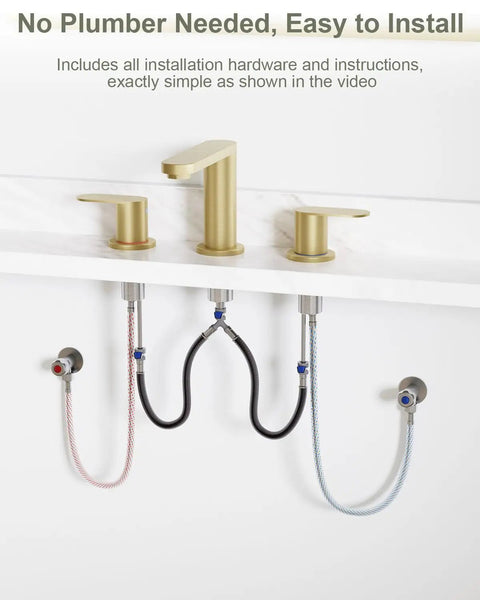 Top Shelf Brushed Gold 3 Hole 8 Inch Widespread Bathroom Sink Faucet Built Dang Solid For Zero Leak Reliability And Flows Smooth As Butter Straight Out The Box showing installation detail.