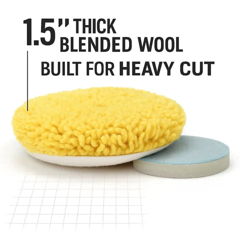 Front view of 7.5 Inch Wool Polishing Pads 2-Pack for Cars Boats RVs, Blended Wool Buffing Pads With Hook And Loop Backing