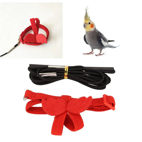 Lightweight Bird Harness Leash For Small To Medium Birds With Anti Bite Safety, Adjustable Flying Harness, Red Color, Secure Fit