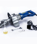 Portable Electric Rebar Cutter And Bender Machine RB16 with compact design, tools, and oil for construction projects.