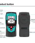 Handheld Workhorse Wall Scanner Combined With Precision Metal Detector Featuring High Contrast LCD Screen showing buttons and features.