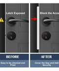 Heavy Duty Stainless Steel Door Latch Shield Plate Anti Pry Guard For Outswing Residential Entries showing exposed latch versus shielded door.