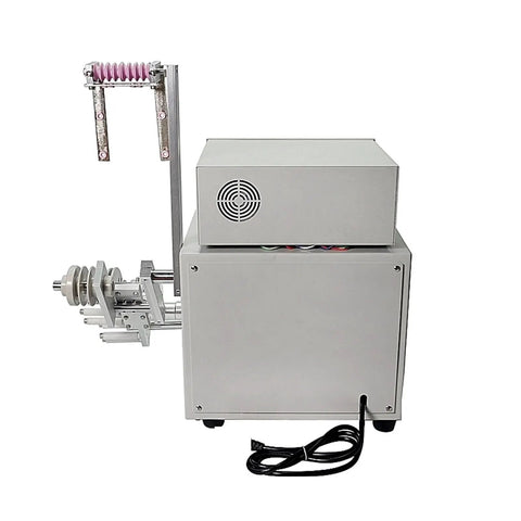 Industrial Workhorse Automatic Coil Winder For Cable Spools, Handles 0.1 To 1.2 Mm Wire, 400 Watt Motor, precise rear view with cable attachment.
