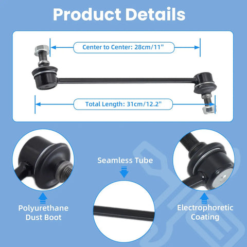 Front Stabilizer Bar End Link Kit 2 Pack K750523 For Hyundai Accent Veloster Tucson Elantra Elantra GT Elantra Coupe And Kia Forte Rio Soul 2012 To 2020 Models, 28cm link