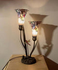 Lily Flowers And Dragonfly Tiffany Style Stained Glass Table Lamp 19 Inch Tall Handcrafted Accent Lighting With Warm White Glow