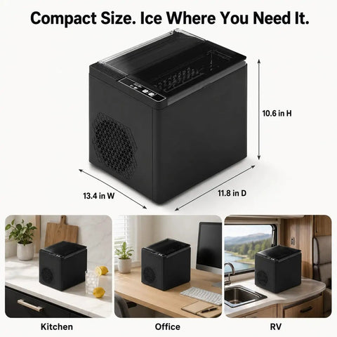 Portable Countertop Ice Maker Slings Nine Swift Bullet Cubes In Six Minutes And Cranks Out Twenty Six Pounds Daily With Silent Running and compact design for kitchen, office, or RV.