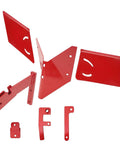 Components of 15683 Rear Tine Tiller Furrower Kit With Removable Adjustable Wings for Earthquake Rototillers displayed separately