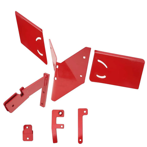 Components of 15683 Rear Tine Tiller Furrower Kit With Removable Adjustable Wings for Earthquake Rototillers displayed separately