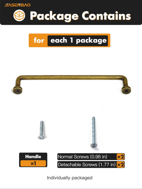 10 Pack Antique Brass Cabinet Pulls 6.3 Inch Hole Center Vintage Retro Drawer Handles with included screws.