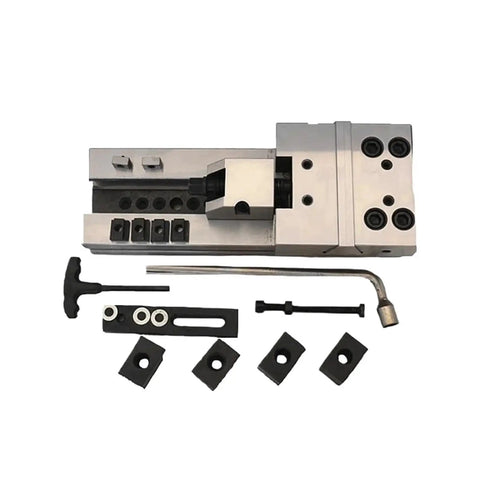 Heavy Duty Cnc Workbench Vise Rock Solid Clamping Fixture For Industrial Grinding And Precision Milling Shops Total Game Changer That Locks Parts Tight Every Day, showing components and adjustment tools.