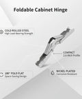 Foldable Cabinet Hinge With 90 Degree Lock And 180 Degree Fold For Drop Leaf Tables shown in nickel plated steel, 2.6 inch